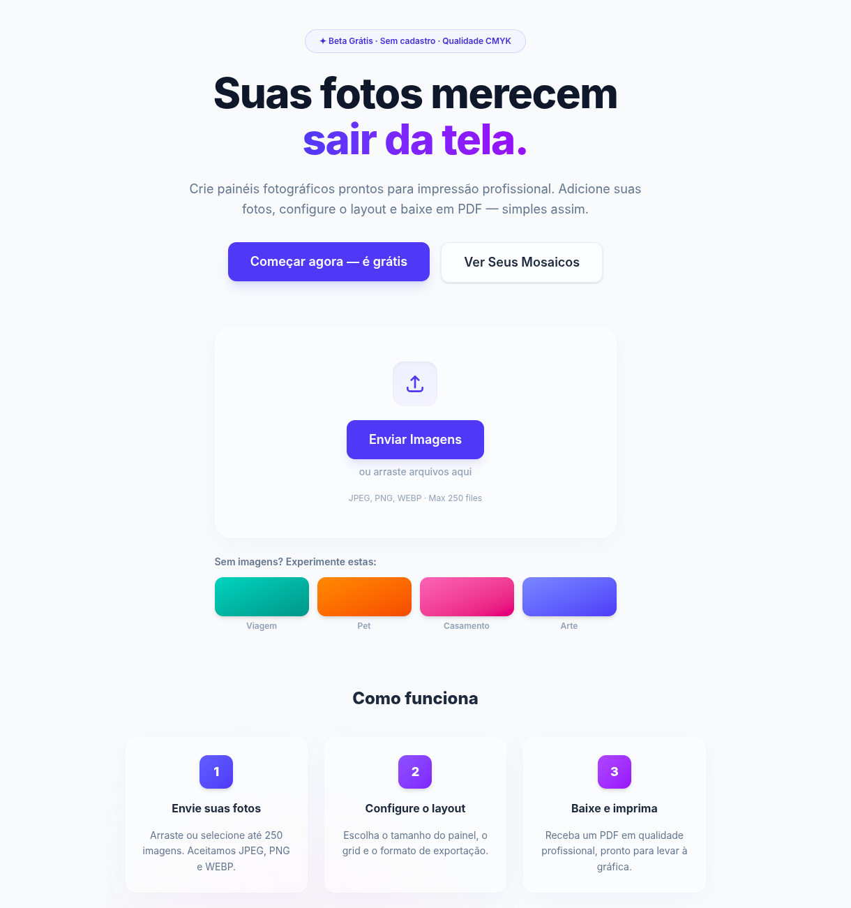 Muralfy — Plataforma de montagem de painéis fotográficos para impressão